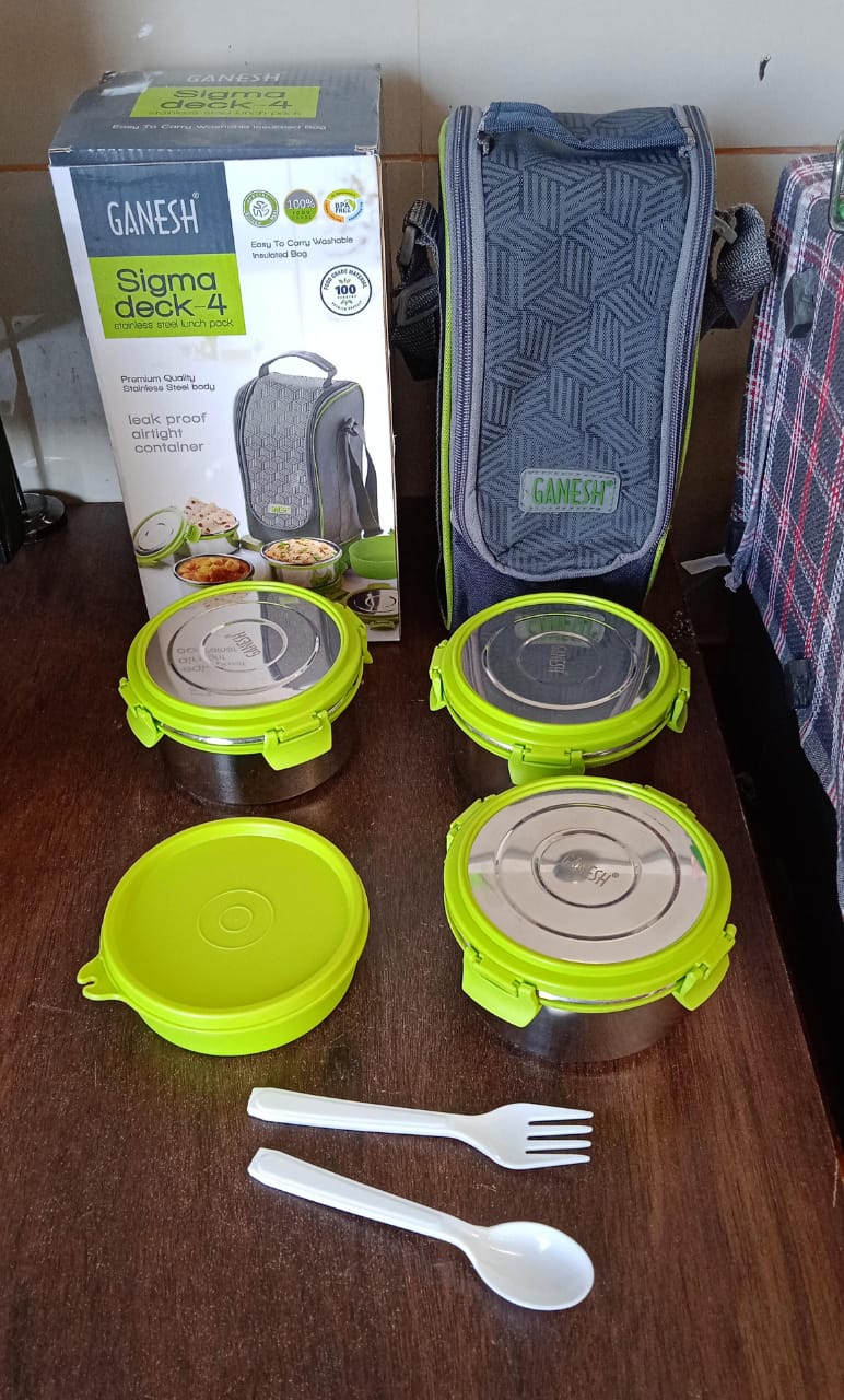 8148 Stainless Steel Tiffin Lunch Box Container / Dabba with 4 Side Clip Lock Lid for Office & School Use/ Food Grade / Air Tight / Easy to Carry / Leak Proof 8148 Stainless Steel Tiffin Lunch Box Container / Dabba with 4 Side Clip Lock Lid for Office & School Use/ Food Grade / Air Tight / Easy to Carry / Leak Proof